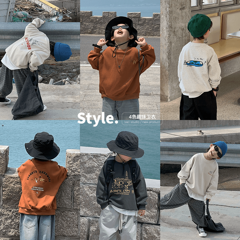 【秋装新品】男童4色日系卡通印花卫衣 杨 ivan家童装 DZ3747