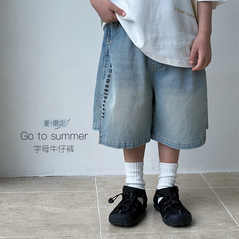 【2024现货夏装】男童数字牛仔中裤儿童短裤 ivan家童装 伍 DZ4248