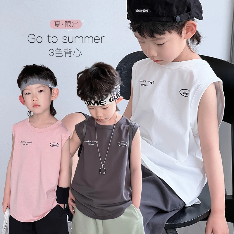 【2024现货夏装】男童三色无袖T恤女童背心 ivan家童装 杨 DZ4159
