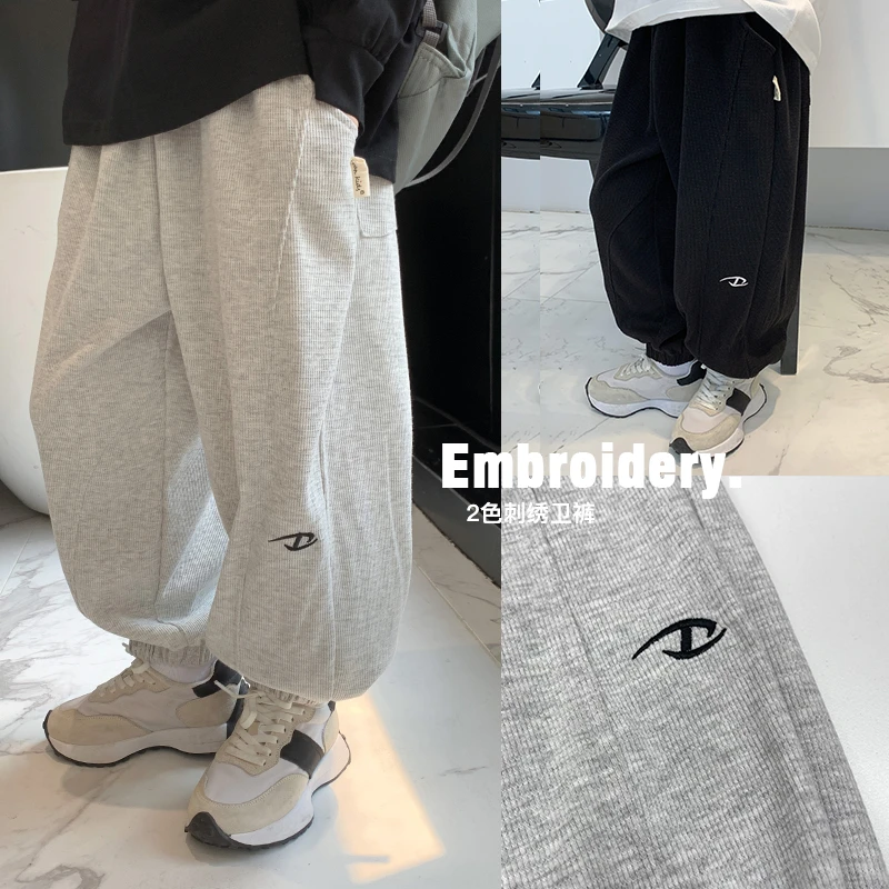 【秋装新品】男童刺绣针织裤中大童休闲卫裤 杨 ivan家童装 DZ3775