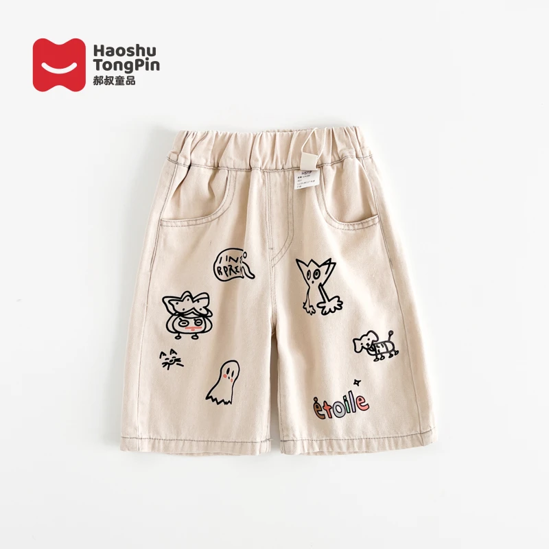 郝叔童品LF4286男童牛仔七分裤2024夏装新款儿童时尚童装卡通裤子