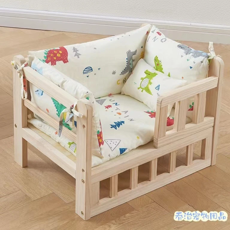 狗夏季实木宠物床狗狗床猫咪睡觉狗窝床边木质狗床猫床四季通用