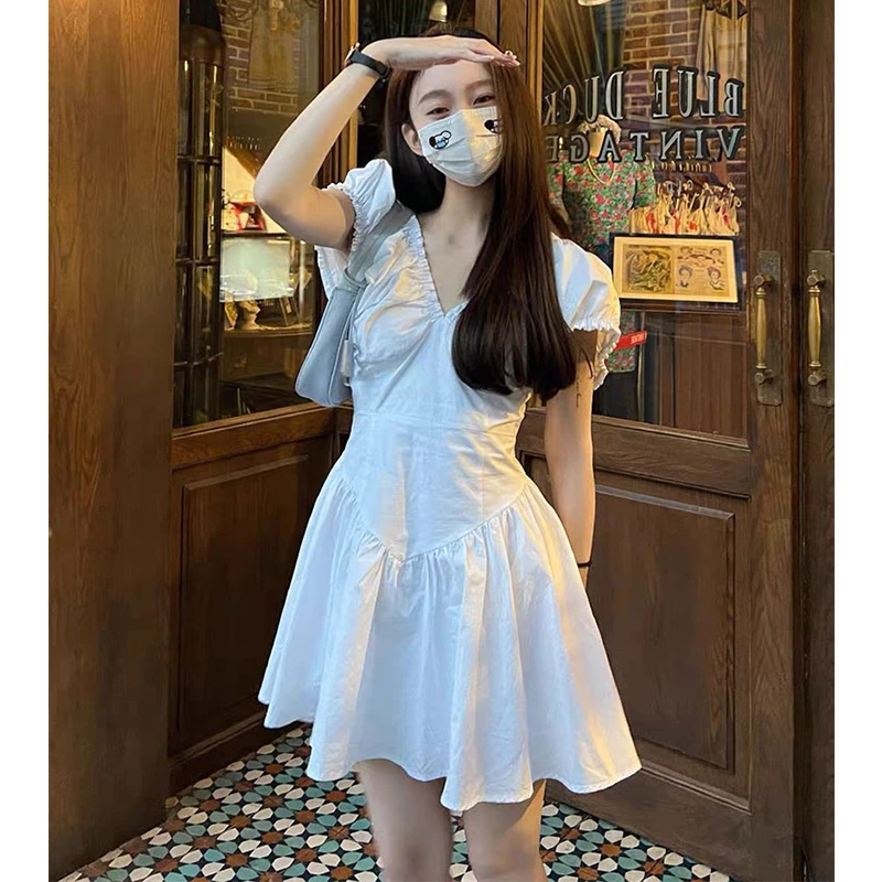 YM7795小个子短裙连衣裙子盐系轻熟风穿搭小众设计感修身夏季女装