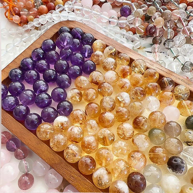 【散珠1手围】天然水晶黄水晶紫水晶珠串DIY手串单圈串珠水晶珠串