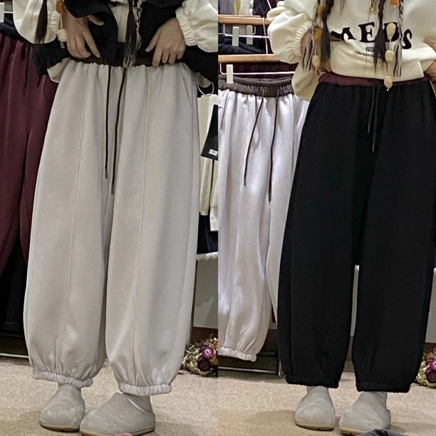 33推荐 XHX#98510 日系撞色老爹灯笼卫裤加绒加厚 12-15