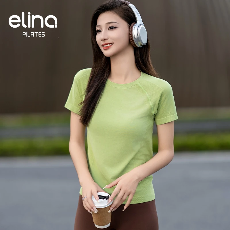 一恋普拉提修身透气轻盈高弹锦纶瑜伽运动短袖