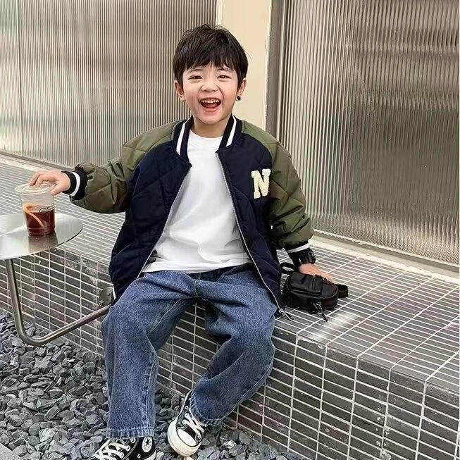 【现货现发】男童外套秋冬款儿童棒球服夹棉拼接棉服男孩休闲棉衣