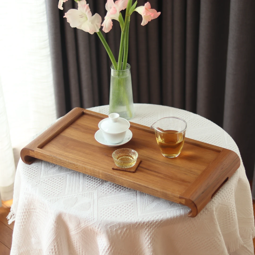 小钟柚木缅甸柚木 实木干泡茶盘双面用长方形茶道托盘家用长方形