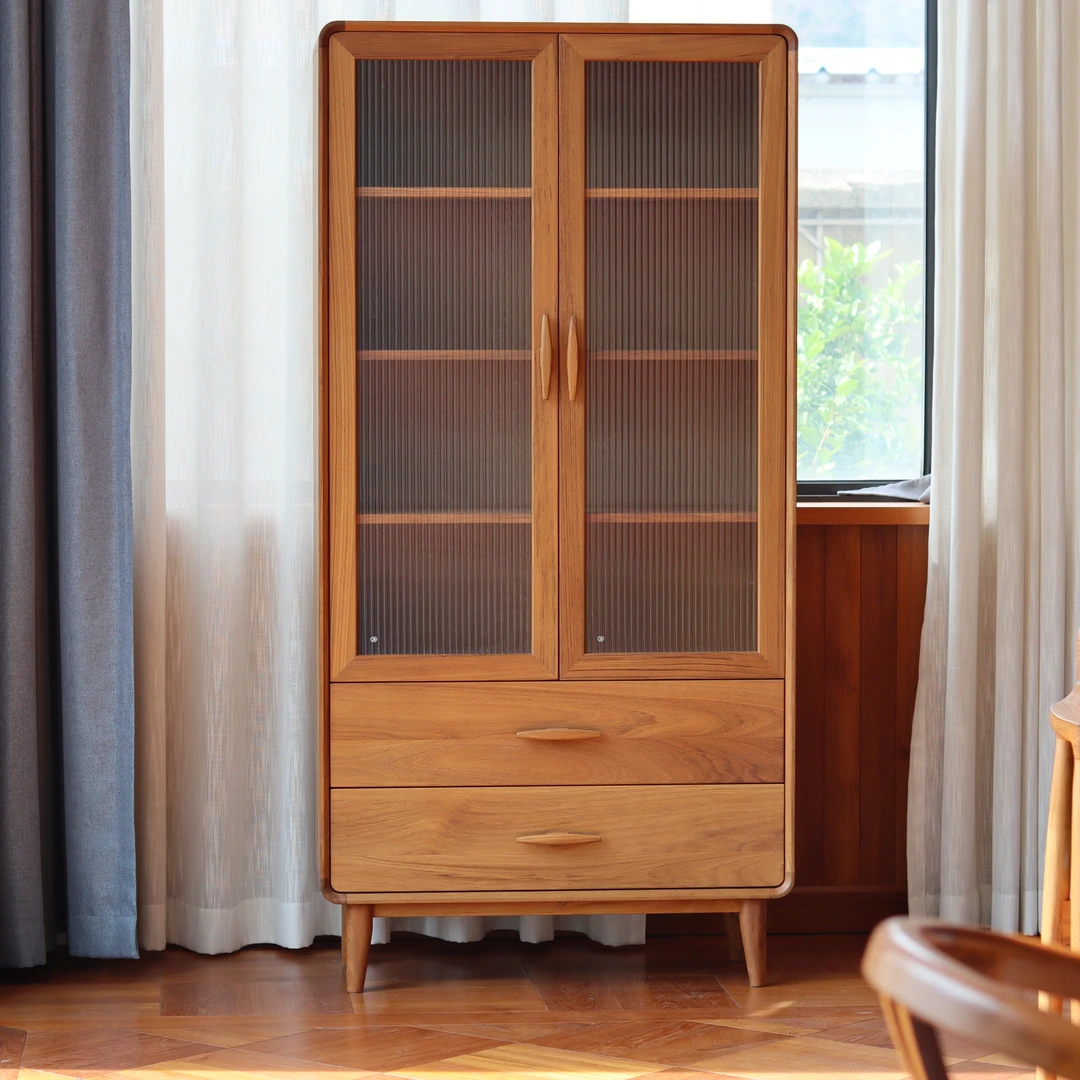 小钟 月弧书柜 缅柚实木长虹玻璃家用简约防尘收纳柜陈列柜储物