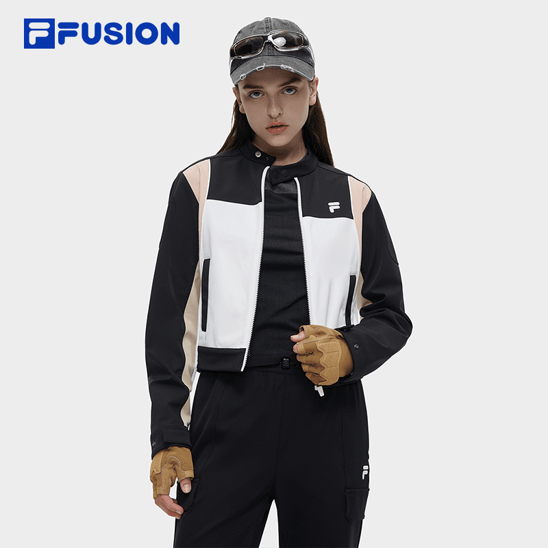 FILA斐乐潮牌外套女子百搭潮流拼接休闲防风上衣T11W341701F