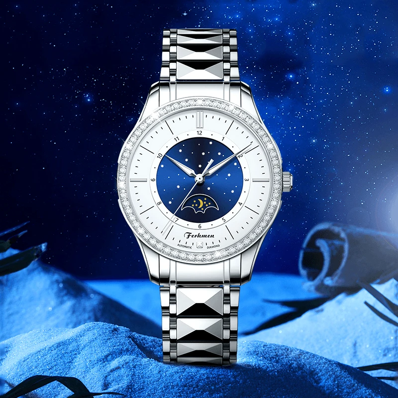 月相大师系列日月星辰时尚夜光男士机械表送戒指手链表带F8700-YH