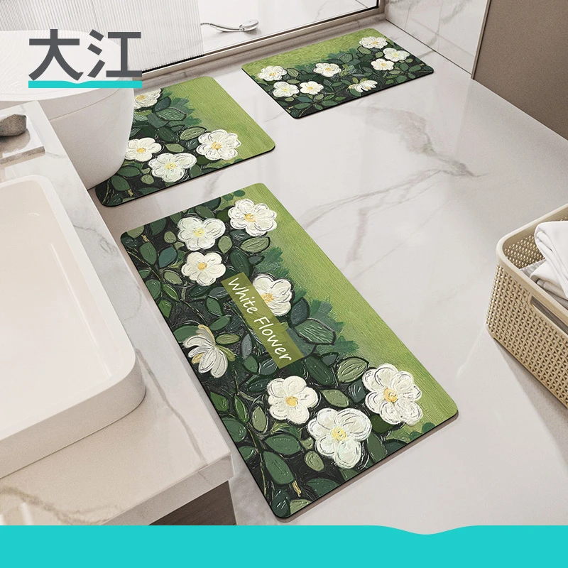 大江卫生间地垫浴室门口吸水垫子防滑垫厕所马桶垫脚垫莫奈花园风