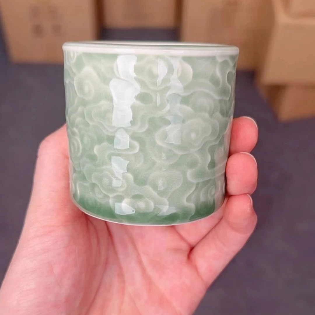 【闪购商品】高档青瓷主人杯陶瓷祥云扳指杯梅子青茶杯F0259
