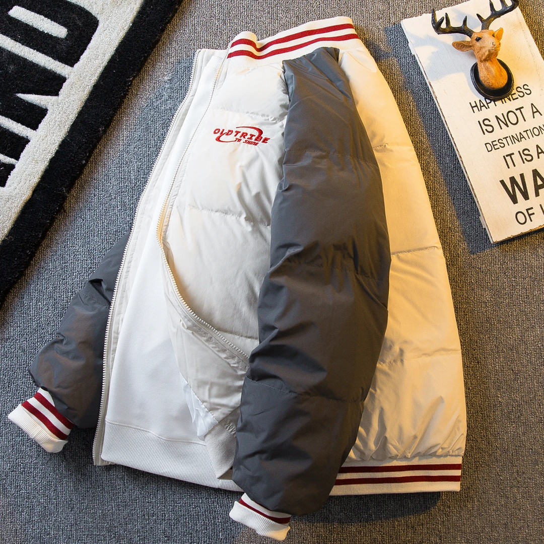 秋冬季美式棒球服男拼接棉衣加厚保暖面包服夹克撞色情侣棉服外套