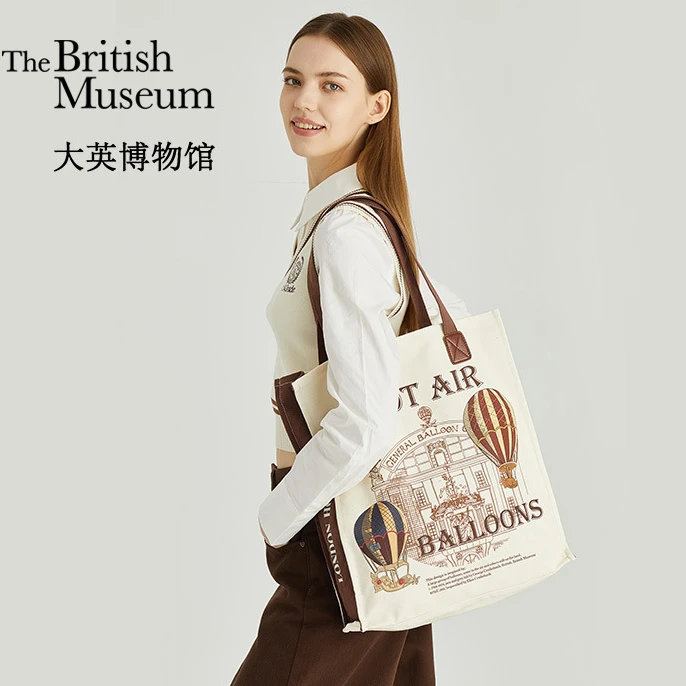 大英博物馆热气球文创帆布包包女款大容量通勤单肩包生日礼物女