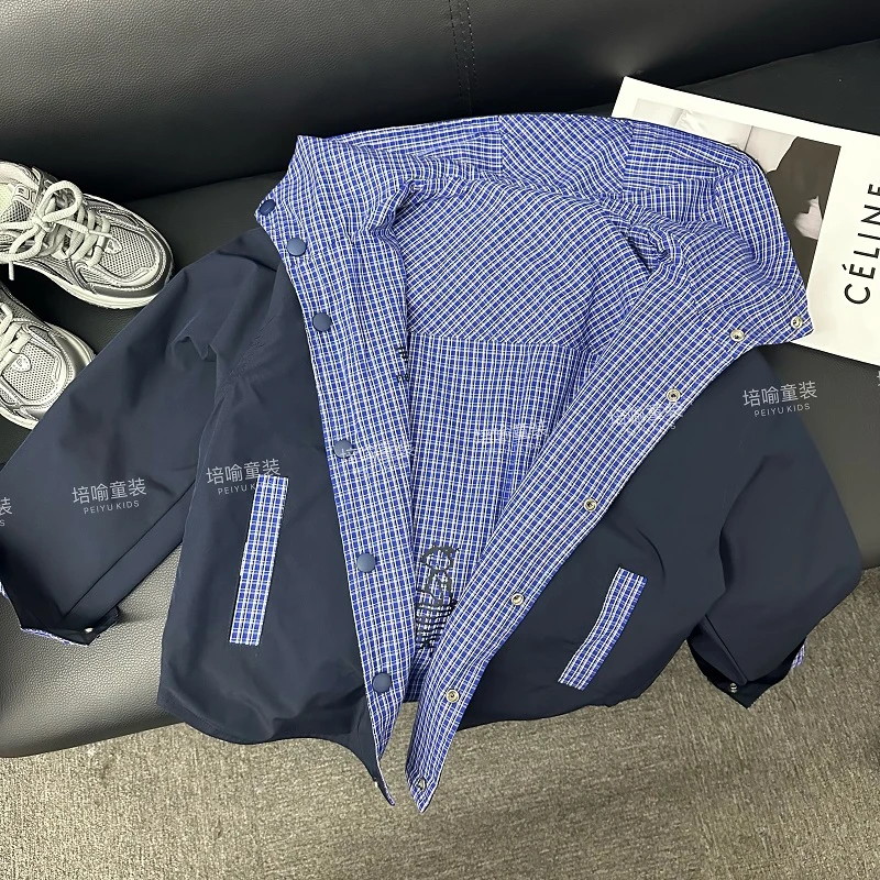 男童外套2024春秋新款儿童韩版宽松时尚潮流双面穿冲锋衣上衣潮