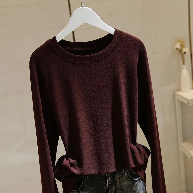 culv安可拉红正肩长袖T恤女2025春季新款显瘦内搭打底衫体恤上衣