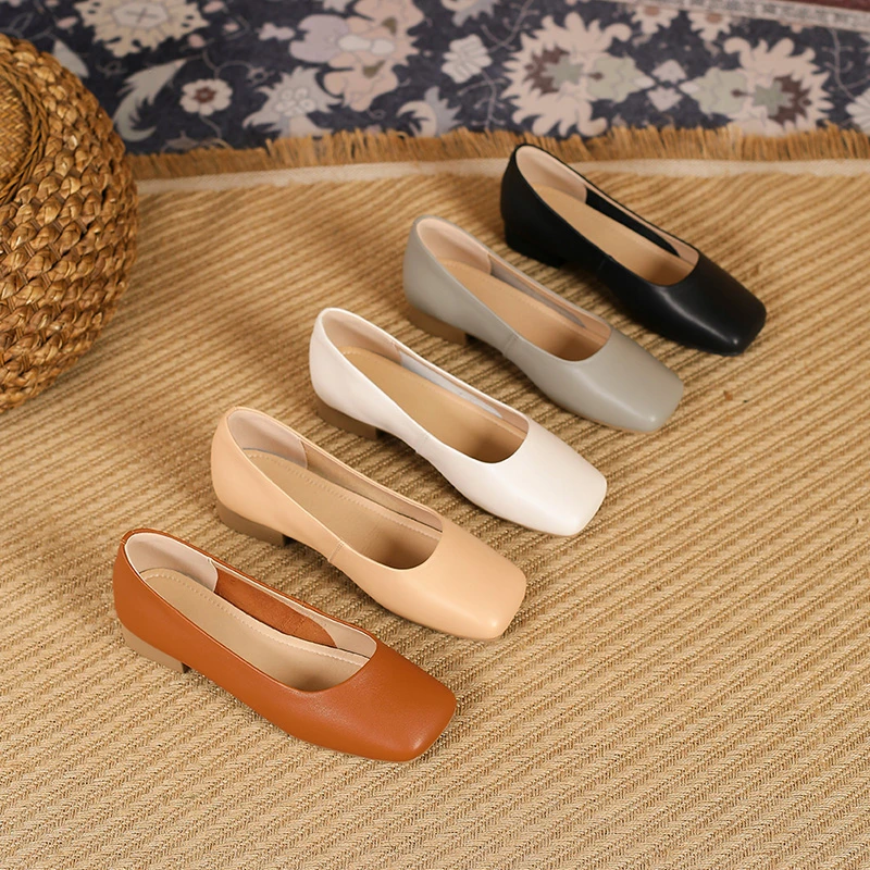 CHEN/辰风 牛皮方头软底低跟鞋新款气质浅口百搭奶奶鞋 A23190603