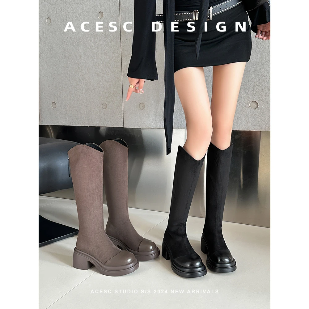 CHEN/辰风 早秋绒面不过膝时尚小个子骑士靴瘦瘦靴新款 A24391394