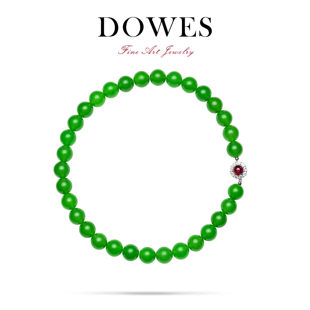 DOWES 吊坠925银合成锆石 冰冰姐绿色银14mm圆珠女款珠串项链饰品