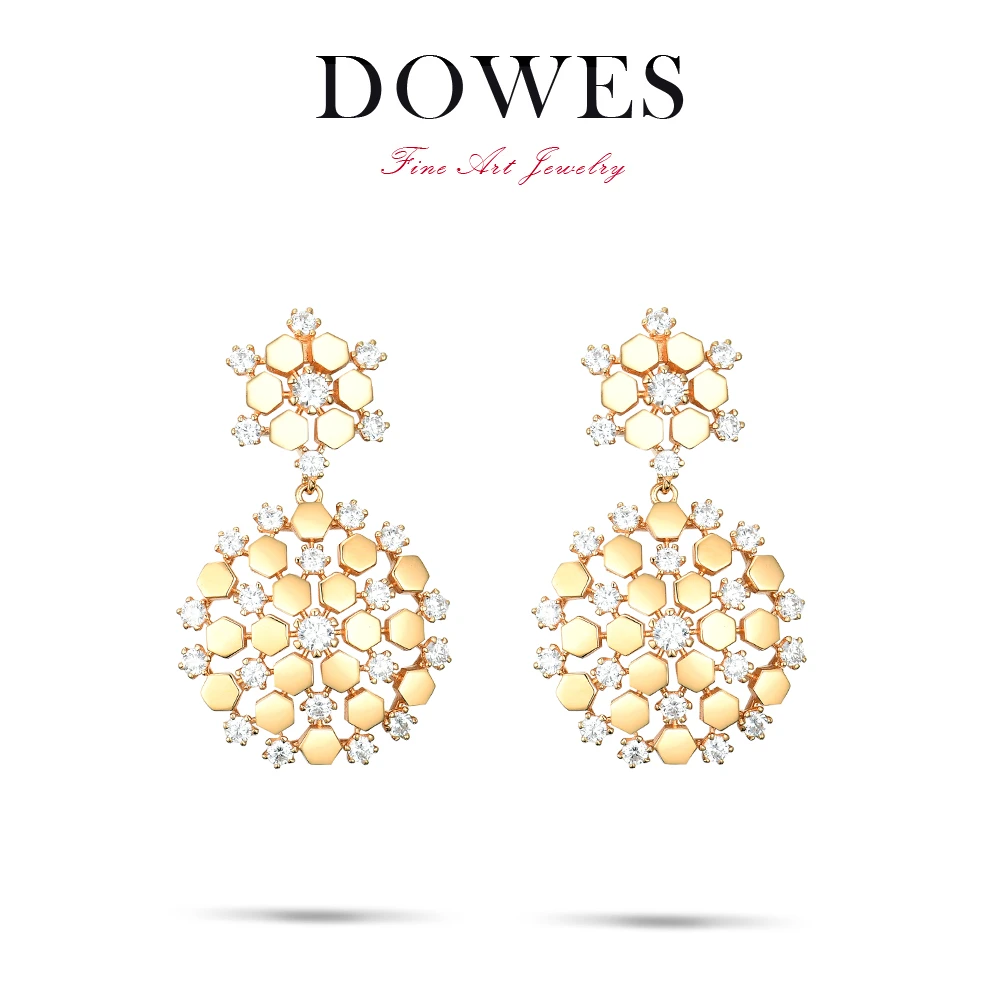 DOWES 925银合成锆石耳饰 金色高奢耳坠