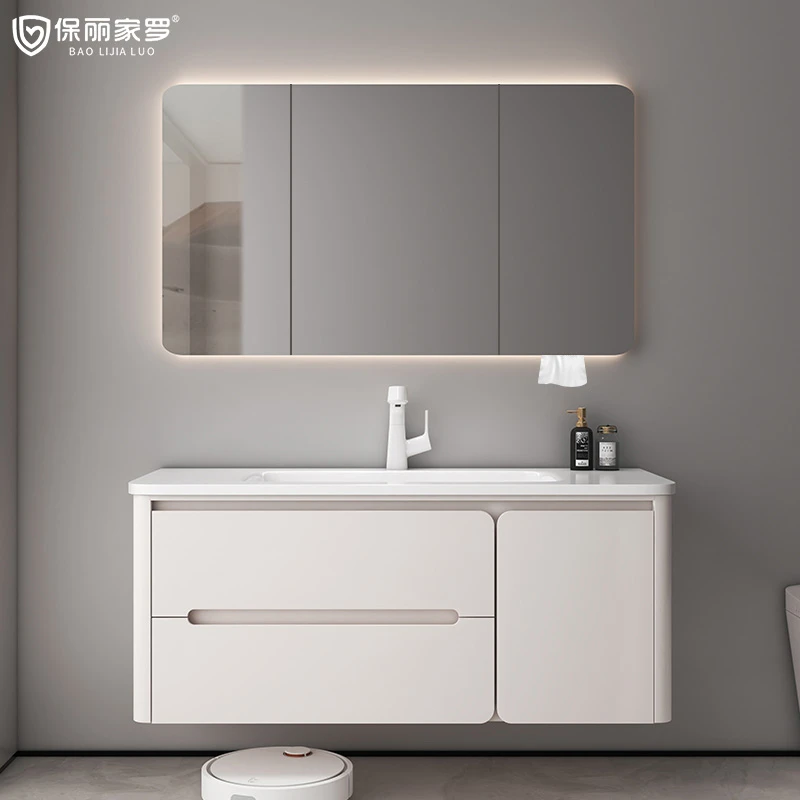 简约奶油风加厚橡木暖色美妆置物浴室柜智能镜组合卫生间防水防潮