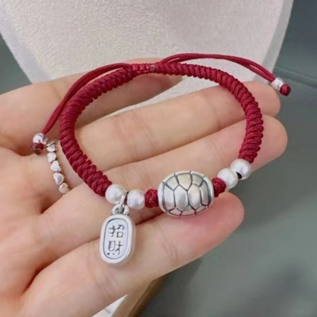 足银手链 足银999龟壳富甲一方招财纳福手链手绳男女情侣闺蜜复古
