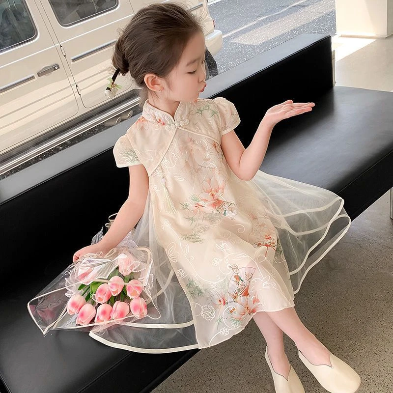 女童旗袍裙新款2025洋气夏季中国女孩汉服连衣裙夏款时髦公主