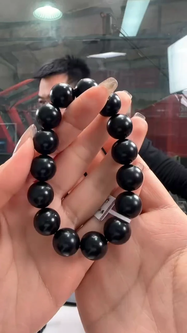 【闪购商品】和田玉颈饰未镶嵌黑青圆珠卡14手串