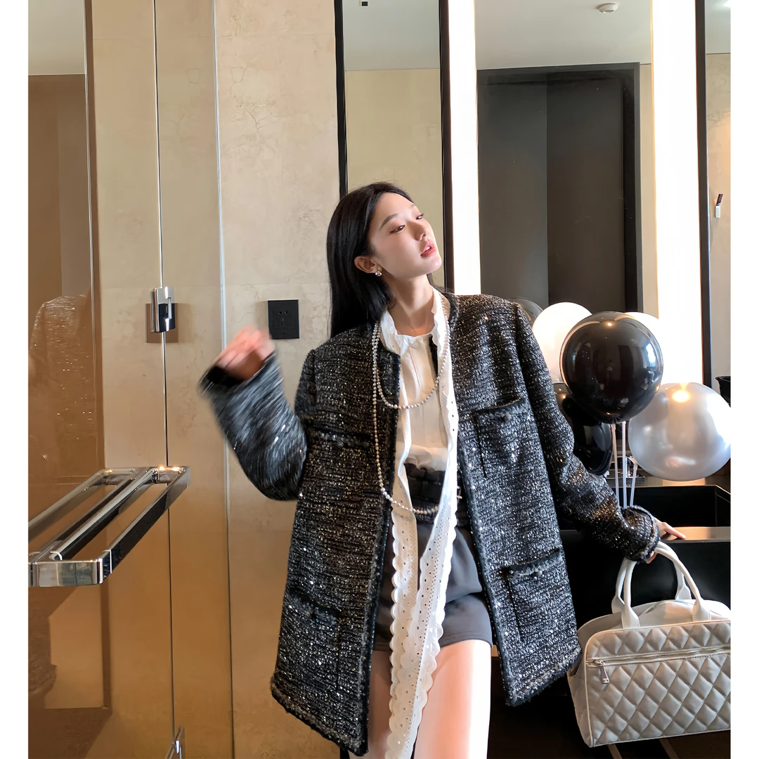 区区欧阳工坊质感 黑标小香小香风外套女秋季新款休闲宽松法式