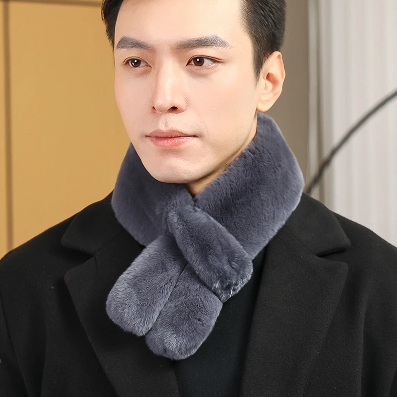 獭兔毛围巾男士冬季新款皮草围脖韩版潮加厚双面整皮围巾户外保暖