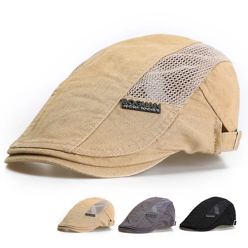 春夏季薄款透气贝雷帽男英伦复古中老年人鸭舌帽女网眼报童前进帽