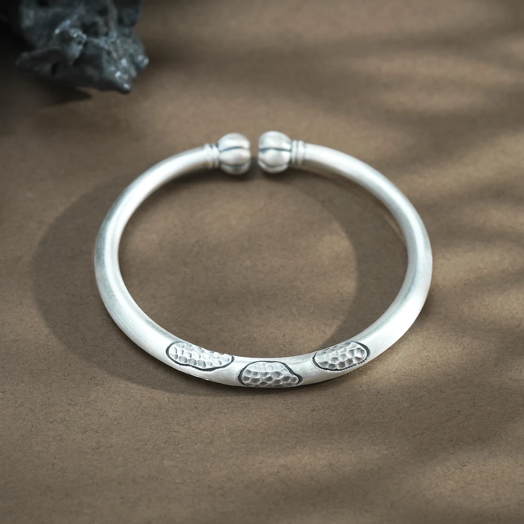 足银手镯 足银999.9时尚古风实心花生南瓜扣手镯【克重约40克左右】