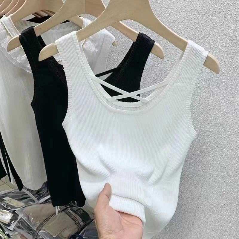 后交叉百搭冰丝背心