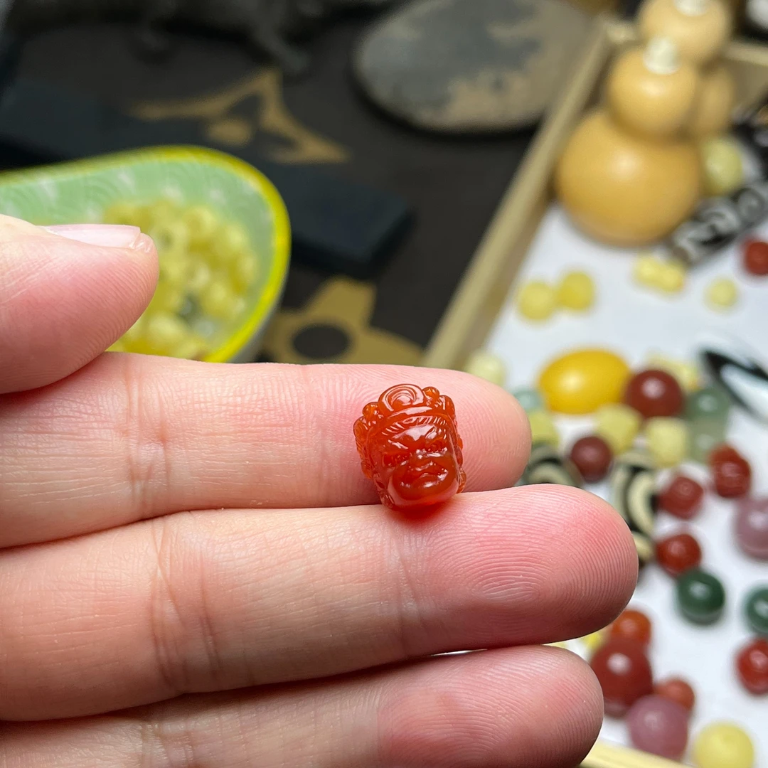 柿子红玛瑙黄财神通天孔，12×13mm