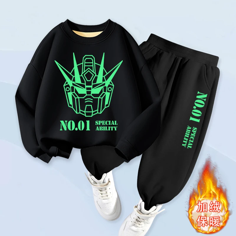 男童秋冬套装新款儿童运动服加绒卫衣痞帅男孩一体绒裤子中大童装