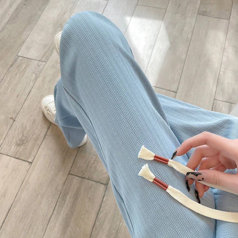 新款冰丝麦穗人棉裤子宽松夏季休闲外穿薄款直筒窄版小个子阔腿