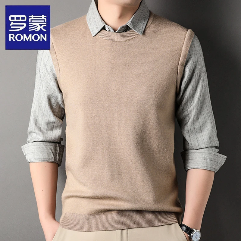 罗蒙春秋季新款男士休闲假两件商务长袖针织衫中青年毛衣宽松上衣