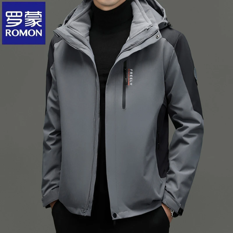 【可拆卸内胆】罗蒙秋冬季可拆卸帽男士夹克衫防风加绒加厚茄克外套