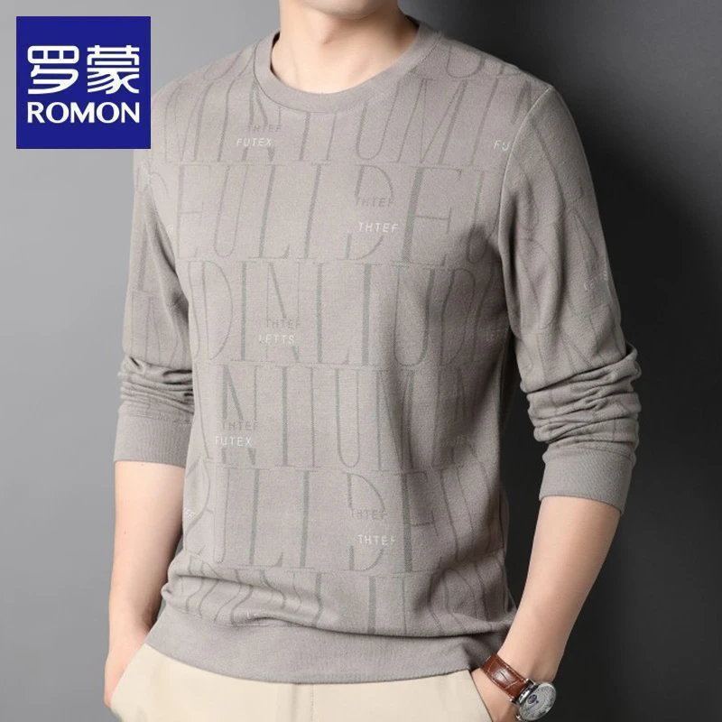 罗蒙长袖t恤男春秋季潮流印花休闲卫衣时尚百搭宽松透气打底衫潮