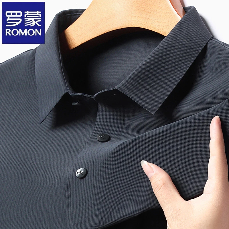 罗蒙男士POLO衫冰丝短袖T恤纯色翻领体恤夏季商务休闲半袖上衣薄