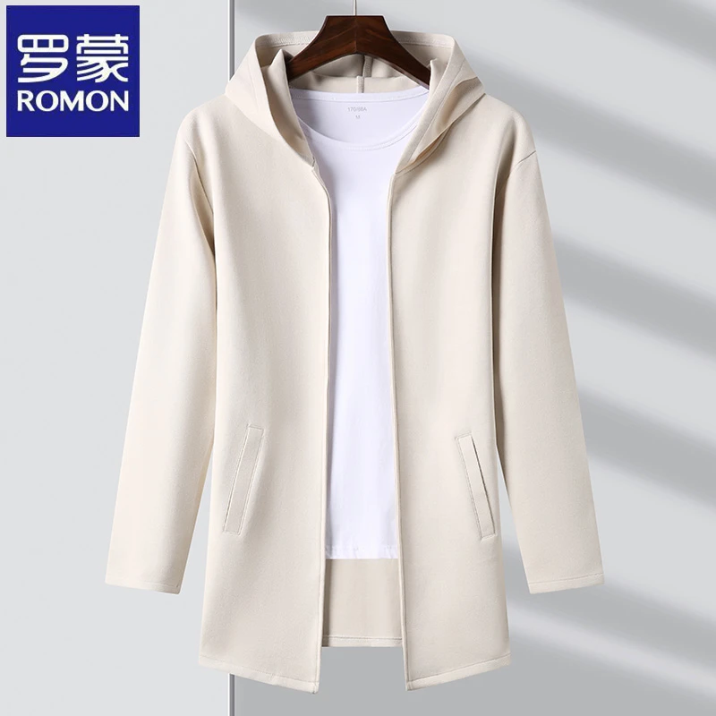 罗蒙春秋季男士百搭上衣韩版时尚新款外套中长款纯色连帽潮流卫衣