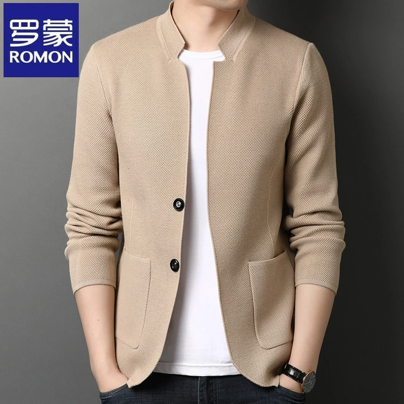 罗蒙春秋季男士休闲针织衫男士百搭时尚开衫中青年高档毛衣外套潮