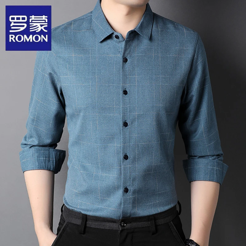 罗蒙春秋季新款中青年修身商务衬衣长袖高档休闲时尚潮流男士衬衫