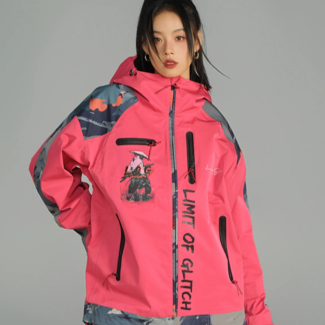 23/24优伊YUI靓粉滑雪服男女拼色limitofglitch情侣套装防风软壳