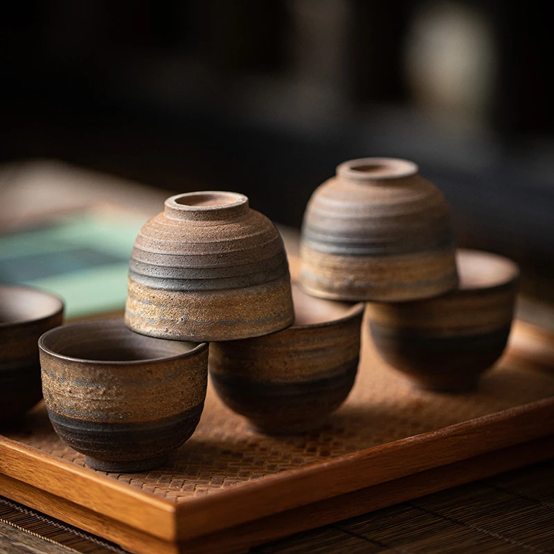 复古柴烧茶杯围炉手工粗陶功夫茶具汝窑开片中式茶杯喝茶主人杯
