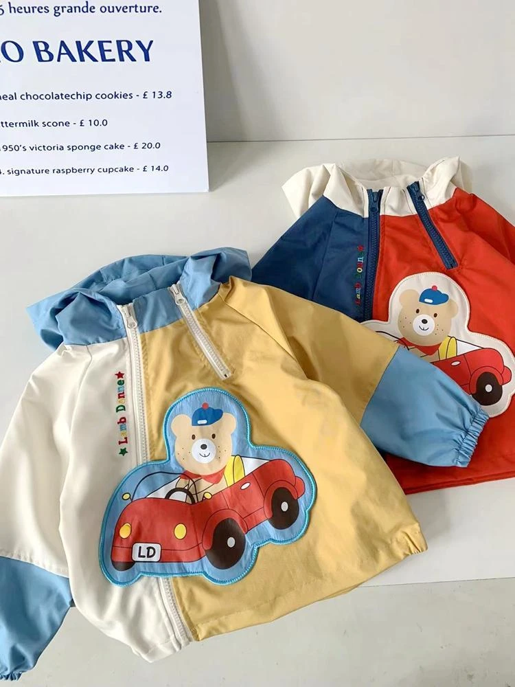 男童春装外套卡通印花春秋新款儿童洋气连帽上衣宝宝韩版休闲夹克