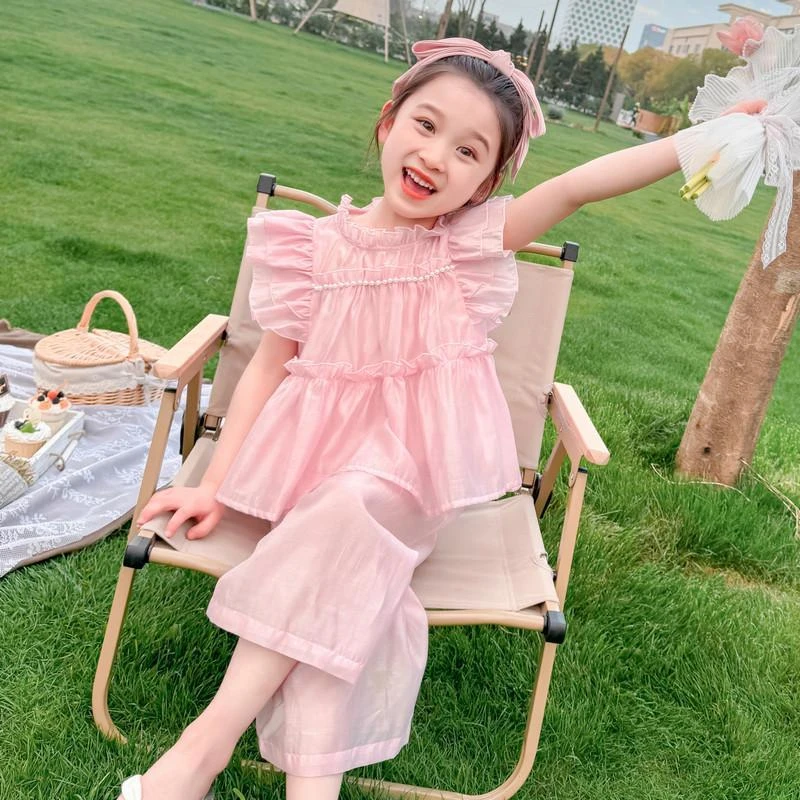 女童套装时髦洋气童装夏季衣服儿童短袖夏装女宝宝飞袖休闲两件套