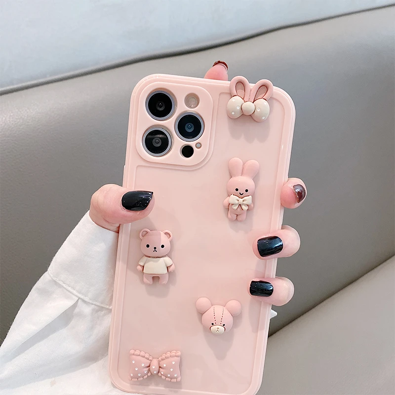 苹果15手机壳立体蝴蝶结小兔iPhone16保护套11硅胶14适用12女13
