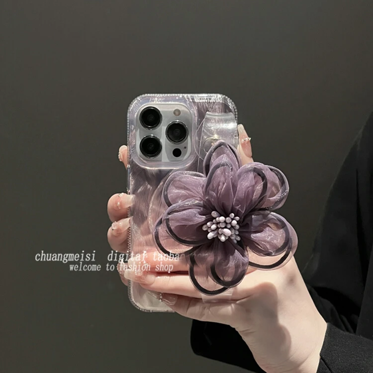 羽纱紫色花朵腕带适用于苹果15pro手机壳iphone14pro/13/12/11